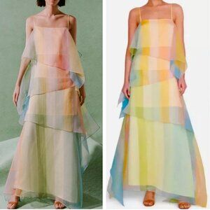 NWT STAUD Kyla Maxi Dress Gown Rainbow Colorful Layered Cocktail Party Wedding